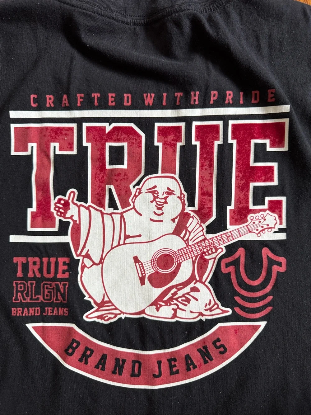 True Religion Crafted With Pride Buddha Guitar Graphic T-Shirt Black XL Mens